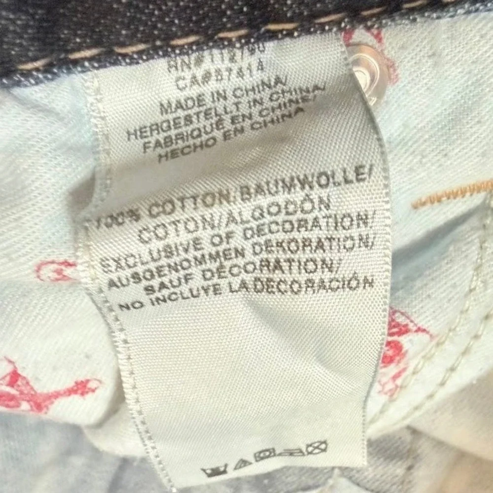 True Religion Mens Acid Wash Straight Leg Denim Jeans Blue White Size 30X33.